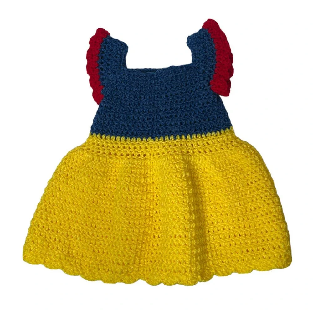 Handmade Baby Girl Crochet Snow White Halloween Costume Princess Dress Bow Shoes